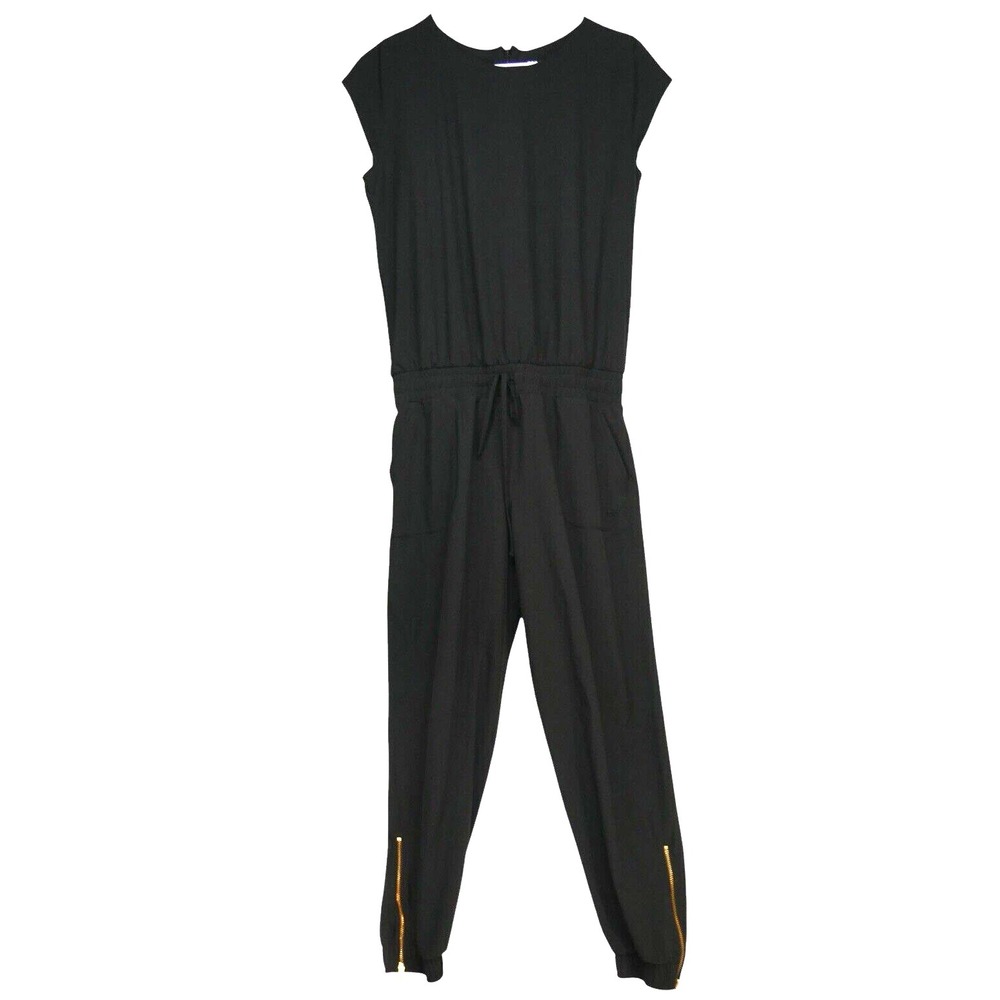 Albion Jumpsuit Women S Petite Sleeve Ankle Zip Stretch Pockets Black Cap sleeve